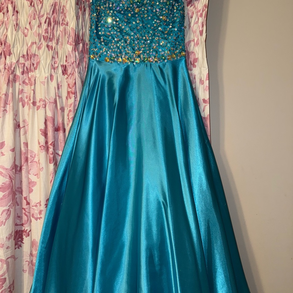 Tiffany Designs Turquoise Kids Dress with Sparkling Bodice